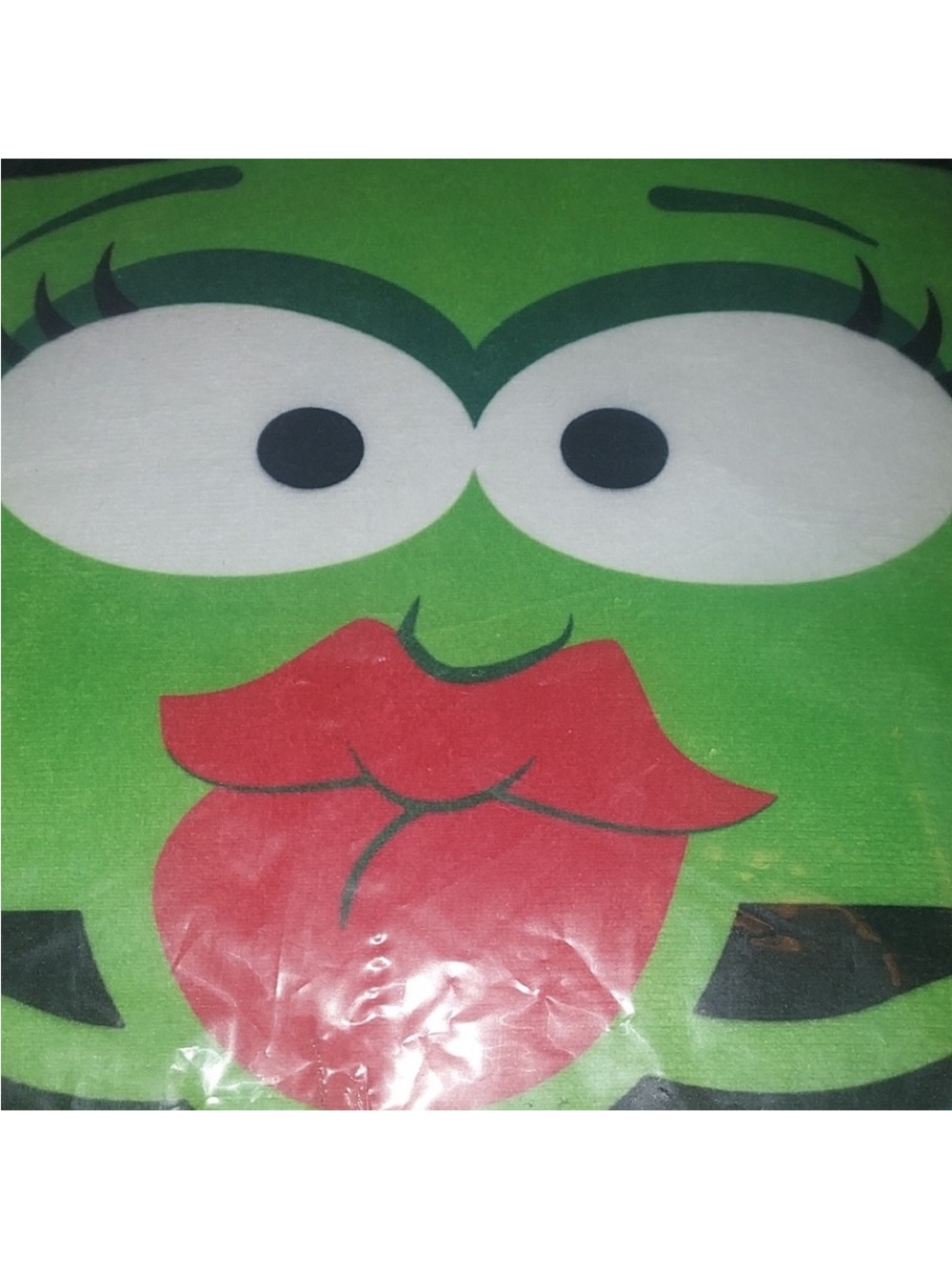 Crayola Green pillow Cartoon Face Backdrop with Red Tongue and White Eyes